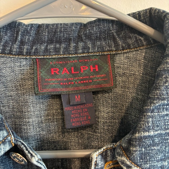 RALPH Ralph Lauren Dark Blue Wash Ruched Shoulder Denim Jean Jacket Medium - Picture 14 of 14